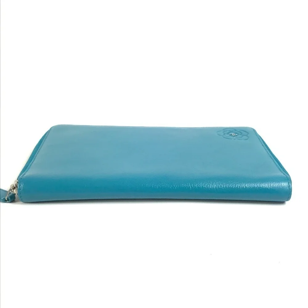 CHANEL Authentic Blue Leather Logo Wallet